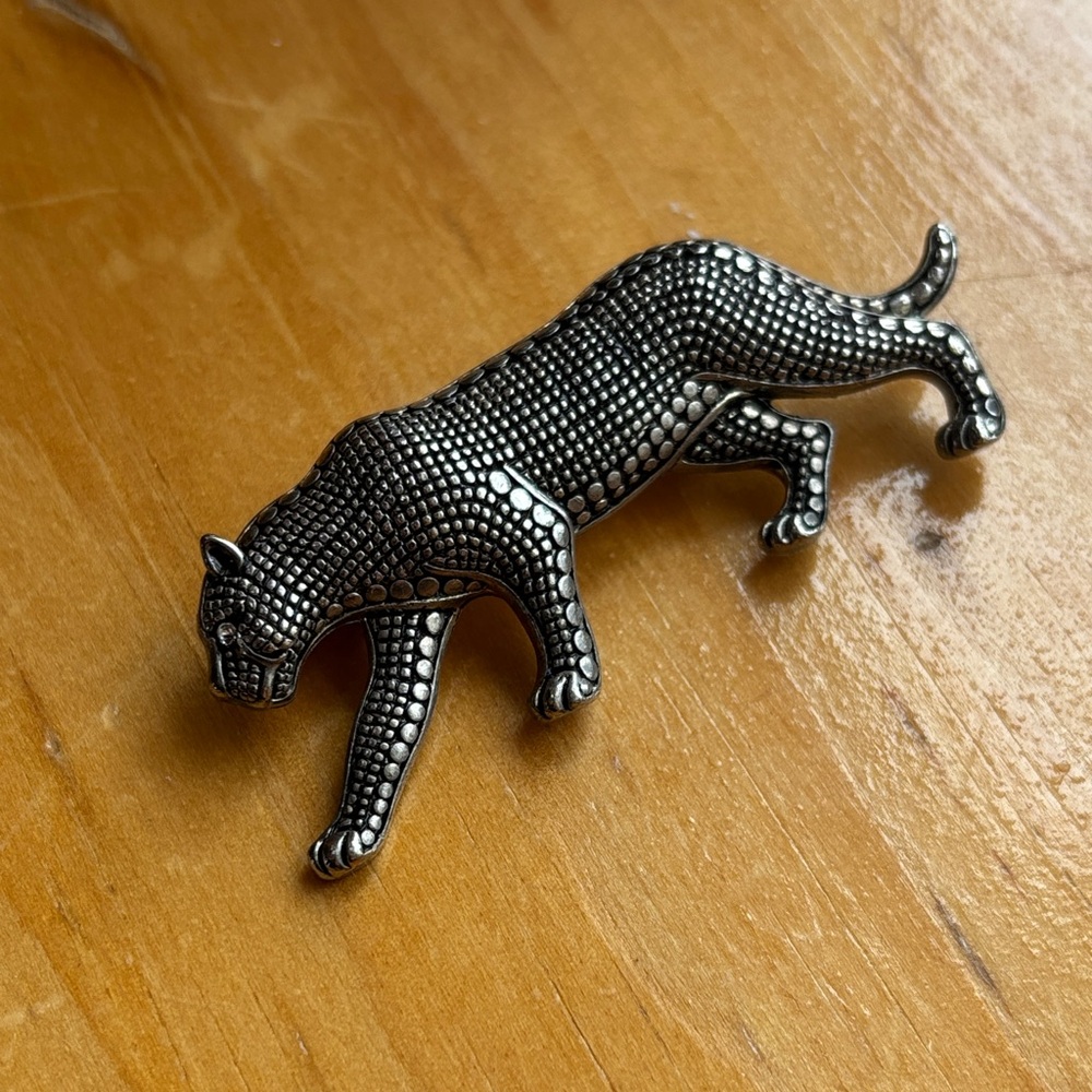 Vintage Textured Silver Panther Brooch